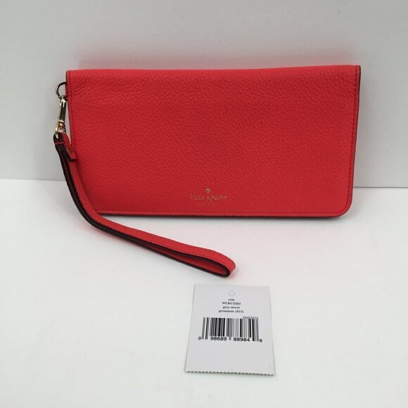 Kate Spade Erin Grey Street Geranium pink wallet wristlet leather clutch new - Picture 7 of 7